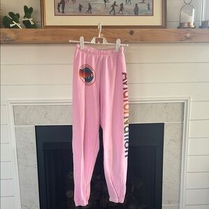 Aviator Nation Pink Jogger Sweatpants with Rainbow Logo